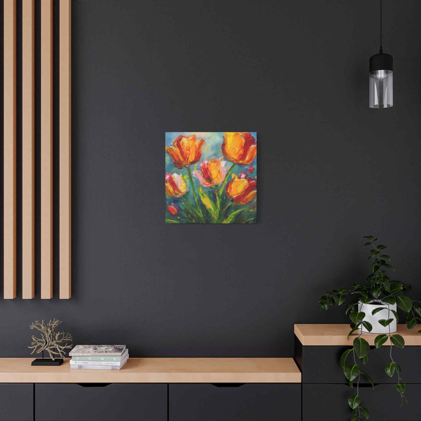 Tulips Print Canvas, Floral Oil Paint Print 20x20, 24x24, 30x30, 32x32, 36x36 Art Design Pine-Wood Inner Frame MC-144