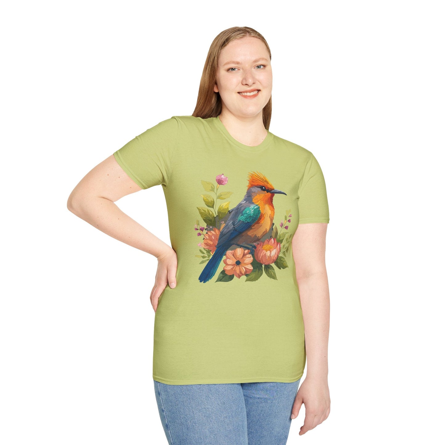 Floral Bird T Shirt For Unisex Wear Gildan Softstyle 64000 100 Percent Cotton Tee