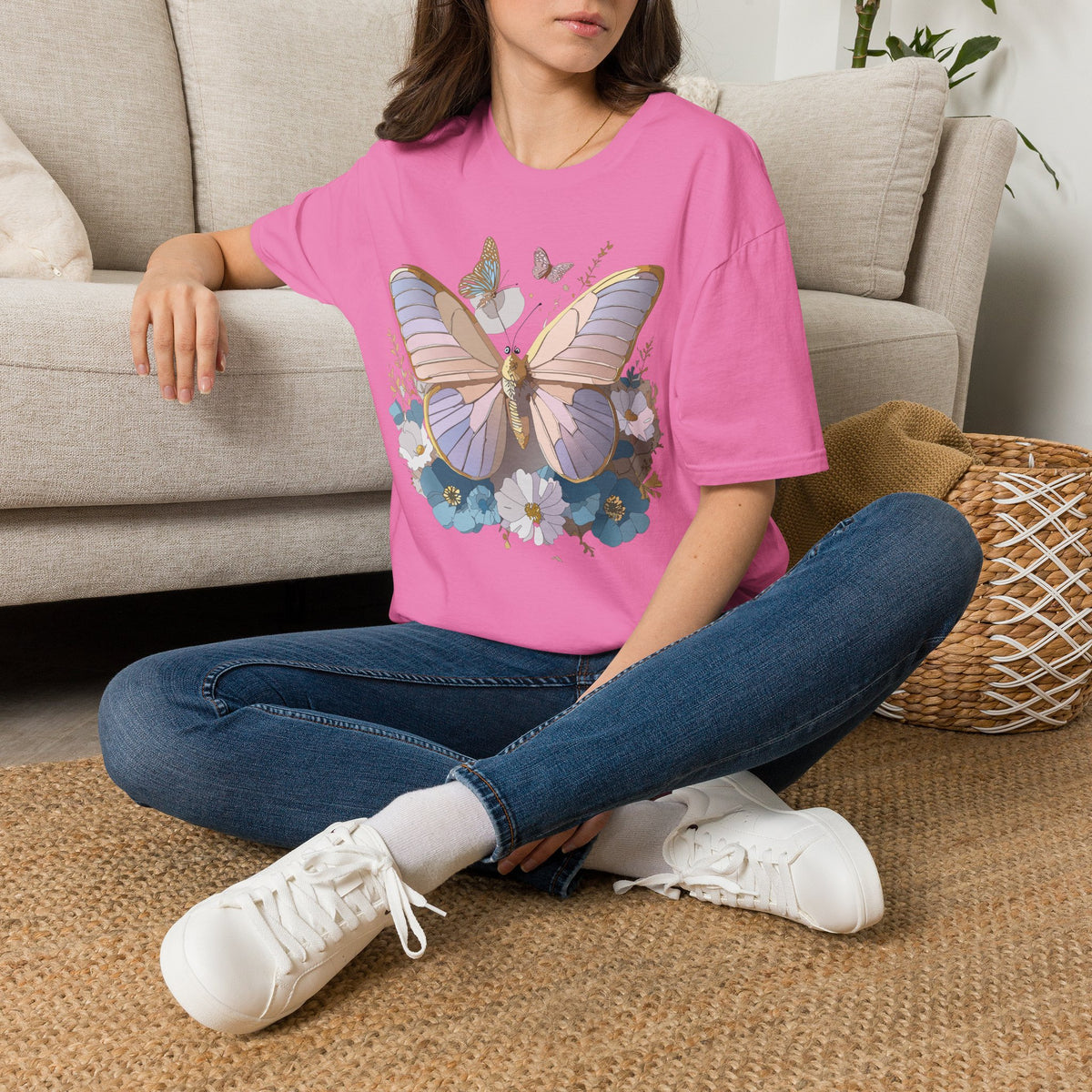 Butterfly Floral T-Shirt — Pastel Moth & Wildflower Graphic Design Unisex 100 Cotton Gildan T-Shirt