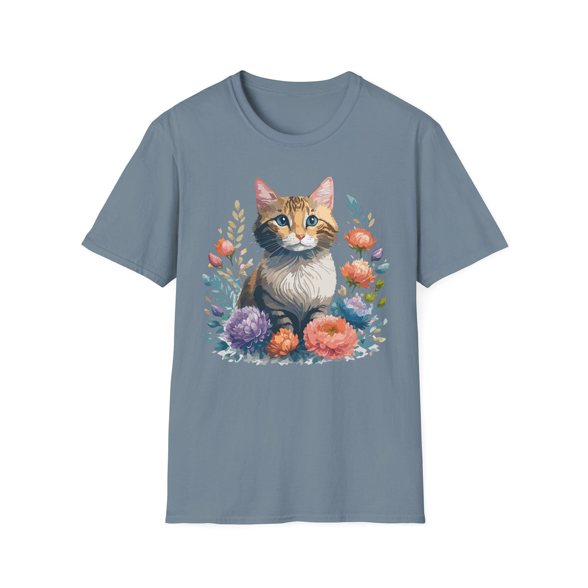 Watercolor Cat Portrait T-Shirt | Floral Kitty Illustration