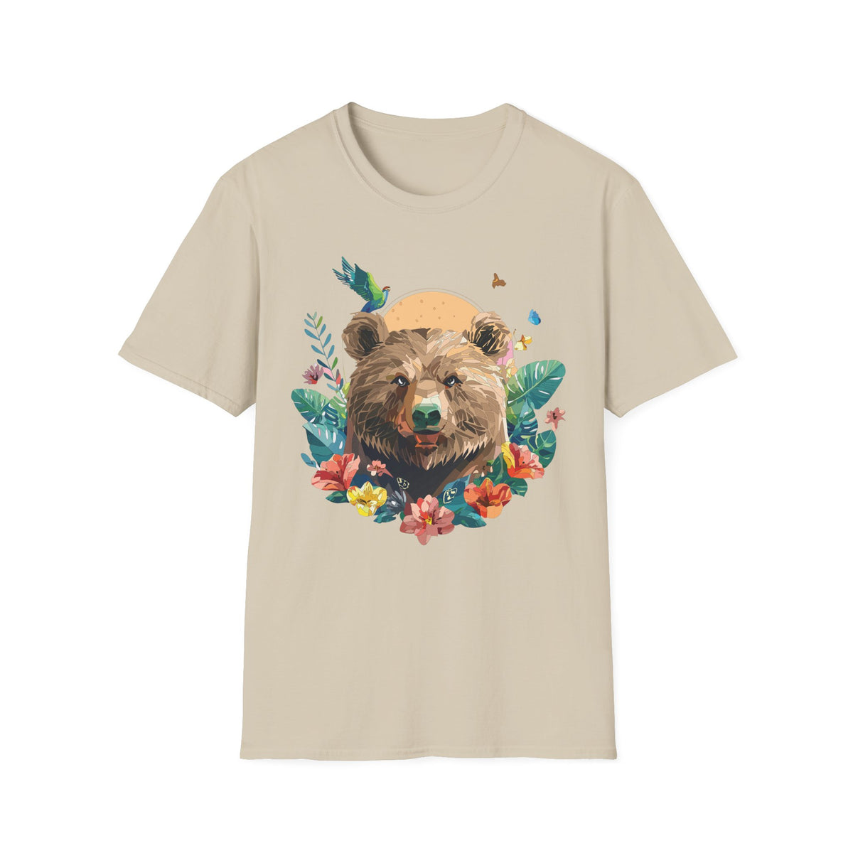 Watercolor Bear Sunflower T-Shirt | Floral Forest Wildlife Tee