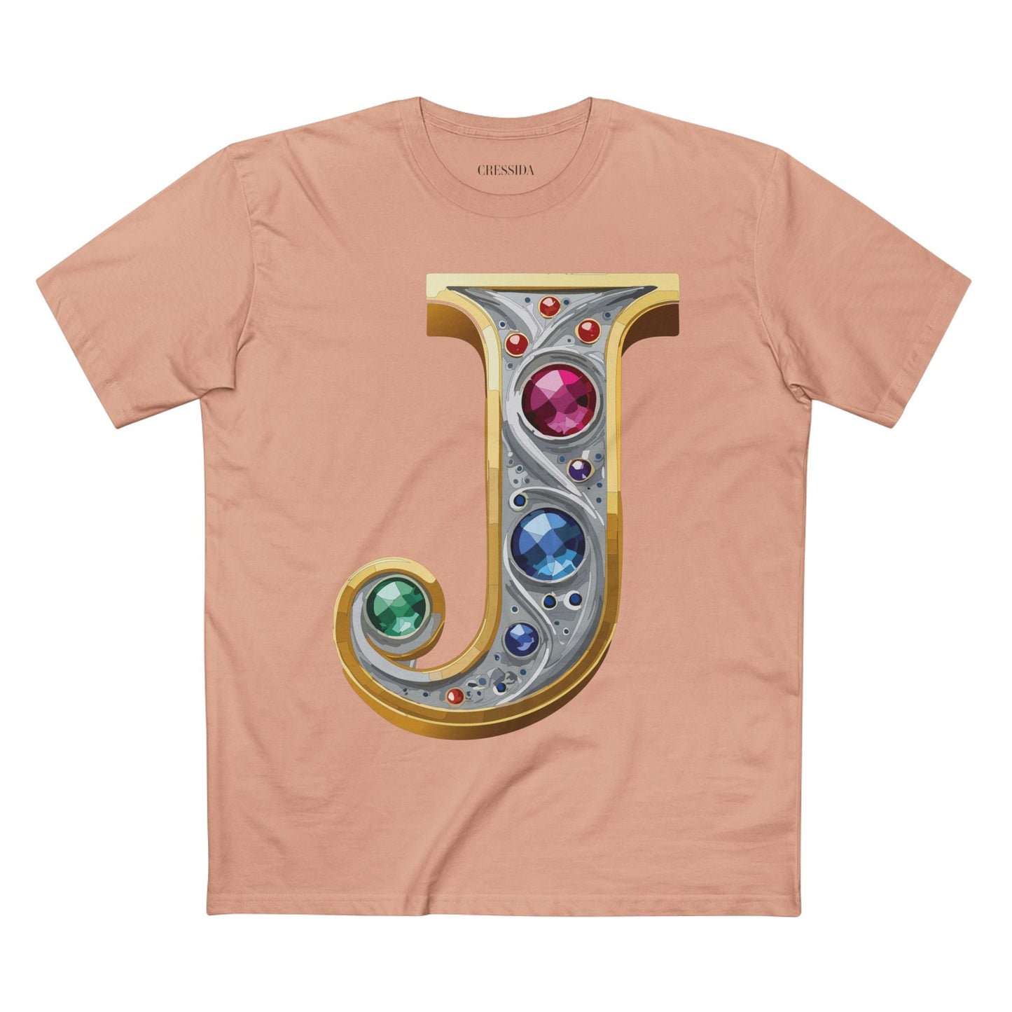 Letter J Graphic Design Tee Unisex 100 Cotton With Antique Gold Letters Artwork T-Shirt