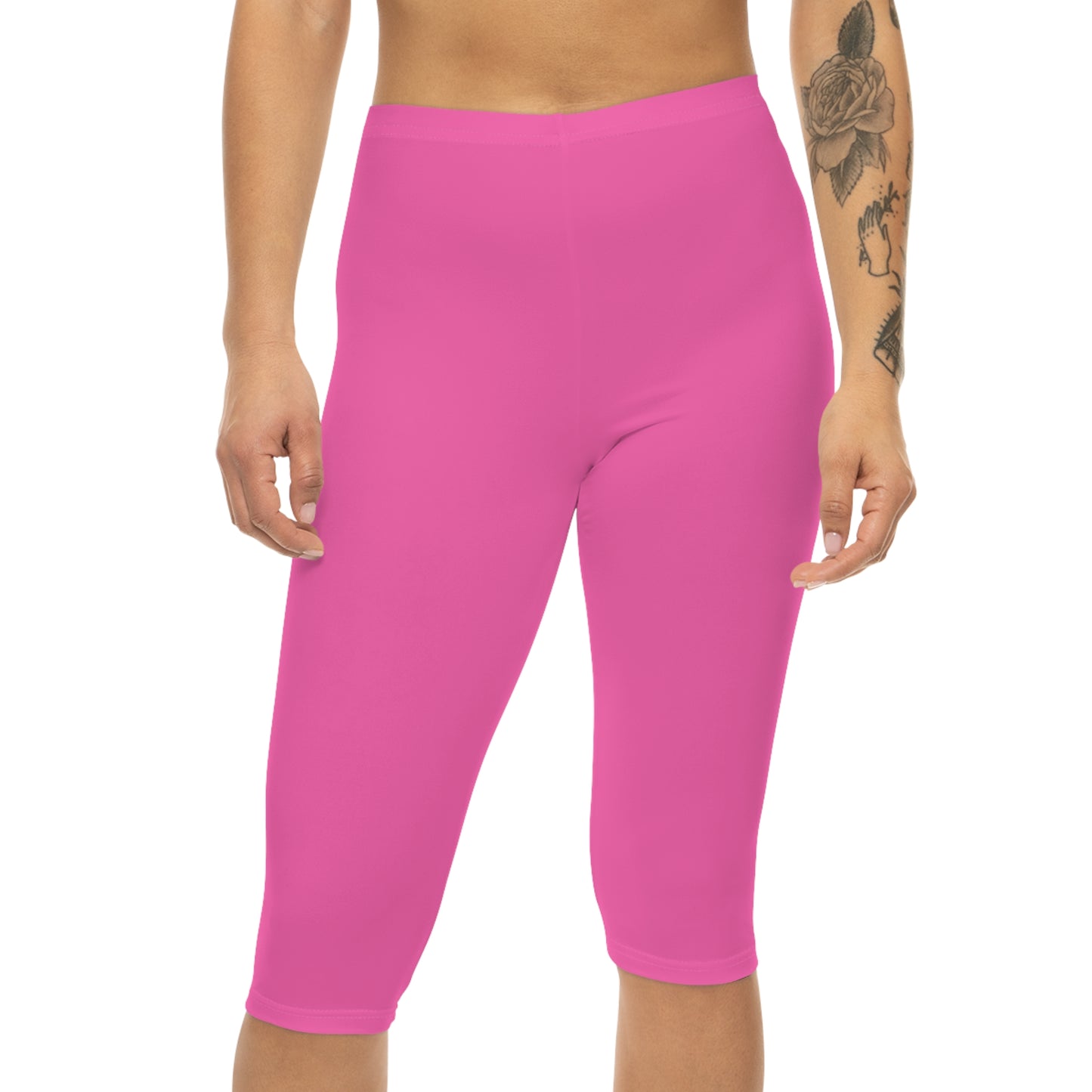 Hot Pink Web Color Women's Brushed Suede Poly Span Casual Capri Leggings XS-2XL