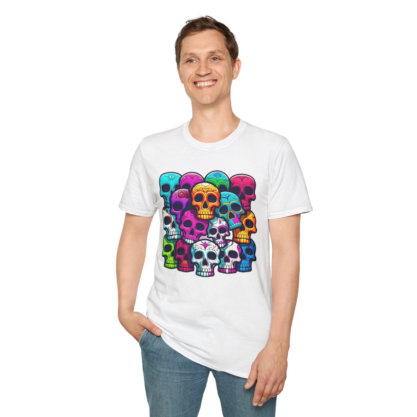 Unisex Skull Tee Shirt With Skeleton Design Gildan Softstyle 64000 100 Percent Ring Spun Cotton