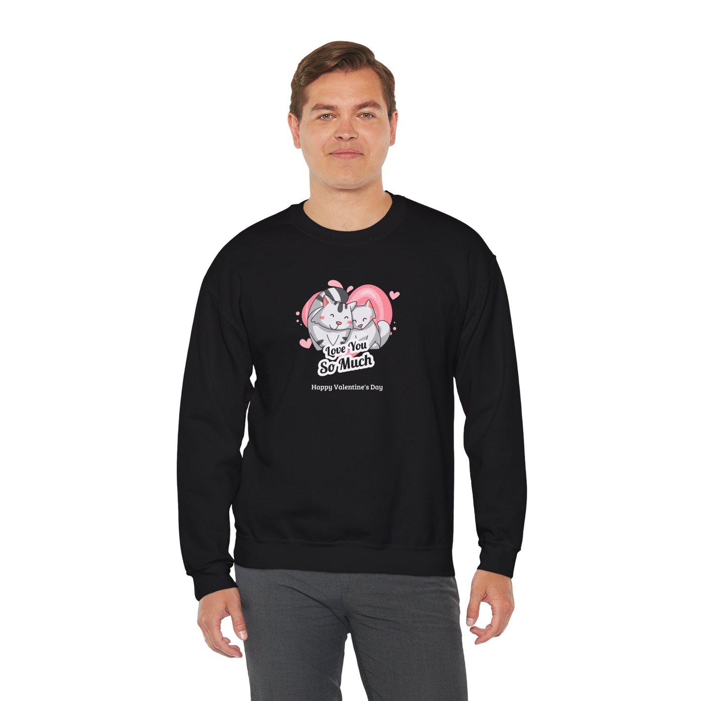 Cat Heart Sweatshirt Valentines Day Unisex 50 50 Cotton Poly Crewneck Gildan 18000