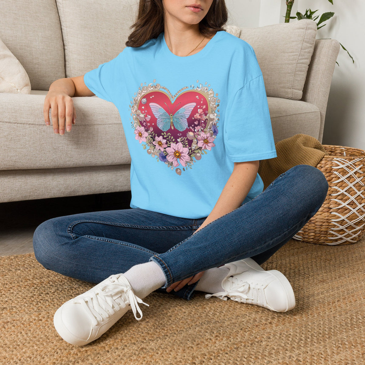 Butterfly Heart Floral Graphic Design Unisex 100 Cotton Gildan T-Shirt