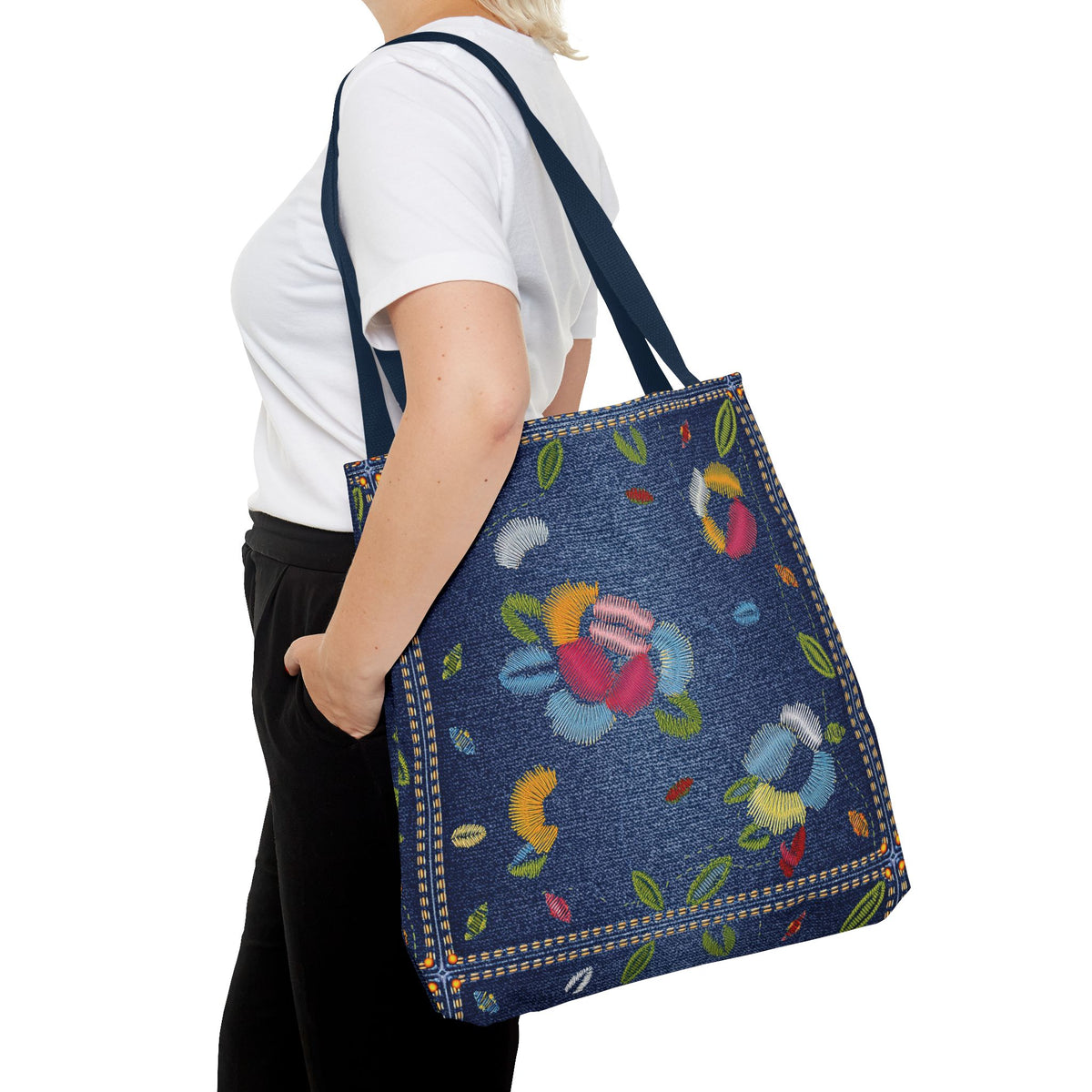 Denim Fabric Imitation Print Unisex Canvas Bag Poly Spun 3 Sizes Tote Bag 158