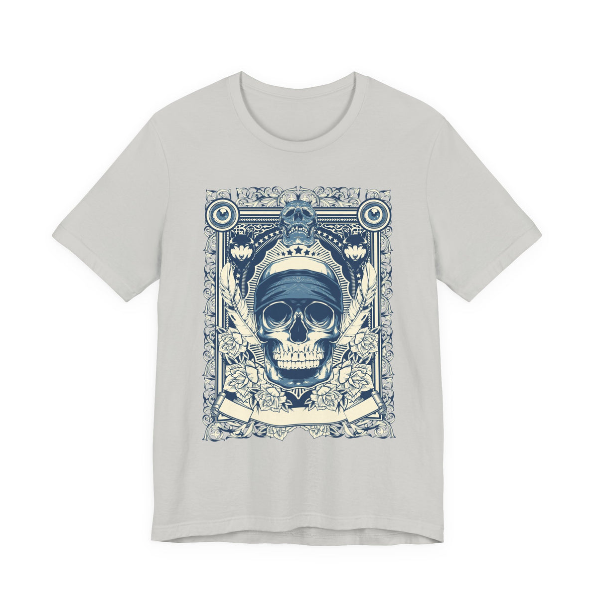Skull Crown Graphic Tee Vintage Ornate Skull Illustration Rock Band T-Shirt