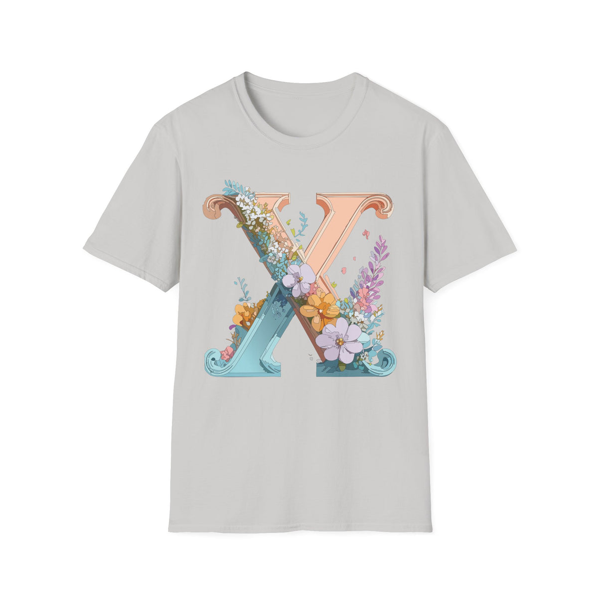 Floral Letter X T-Shirt | Monogram Initial Tee, Botanical Alphabet Shirt