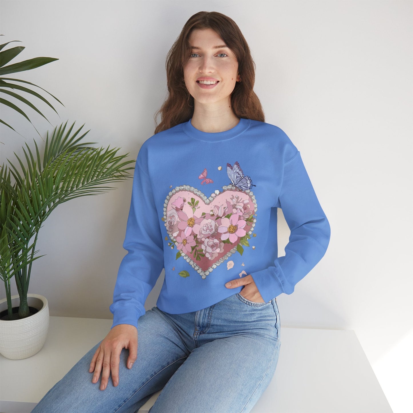 Floral Heart Sweatshirt for Unisex Valentines Day Crewneck Heart Floral Print Gift
