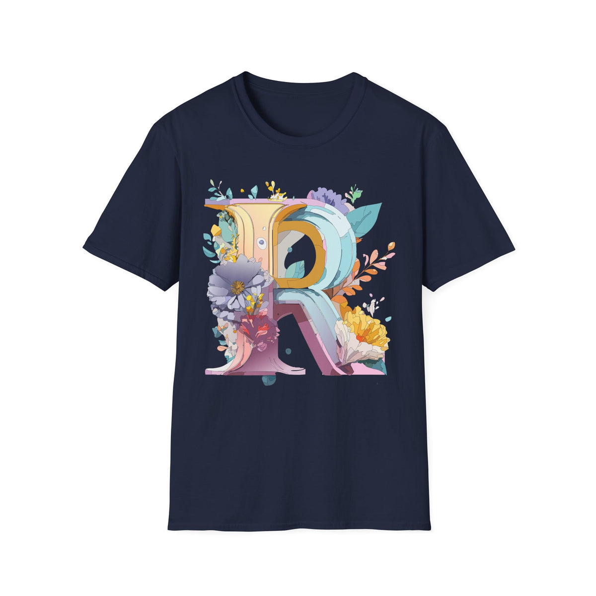 Floral Letter R T-Shirt | Botanical Monogram Initial Tee