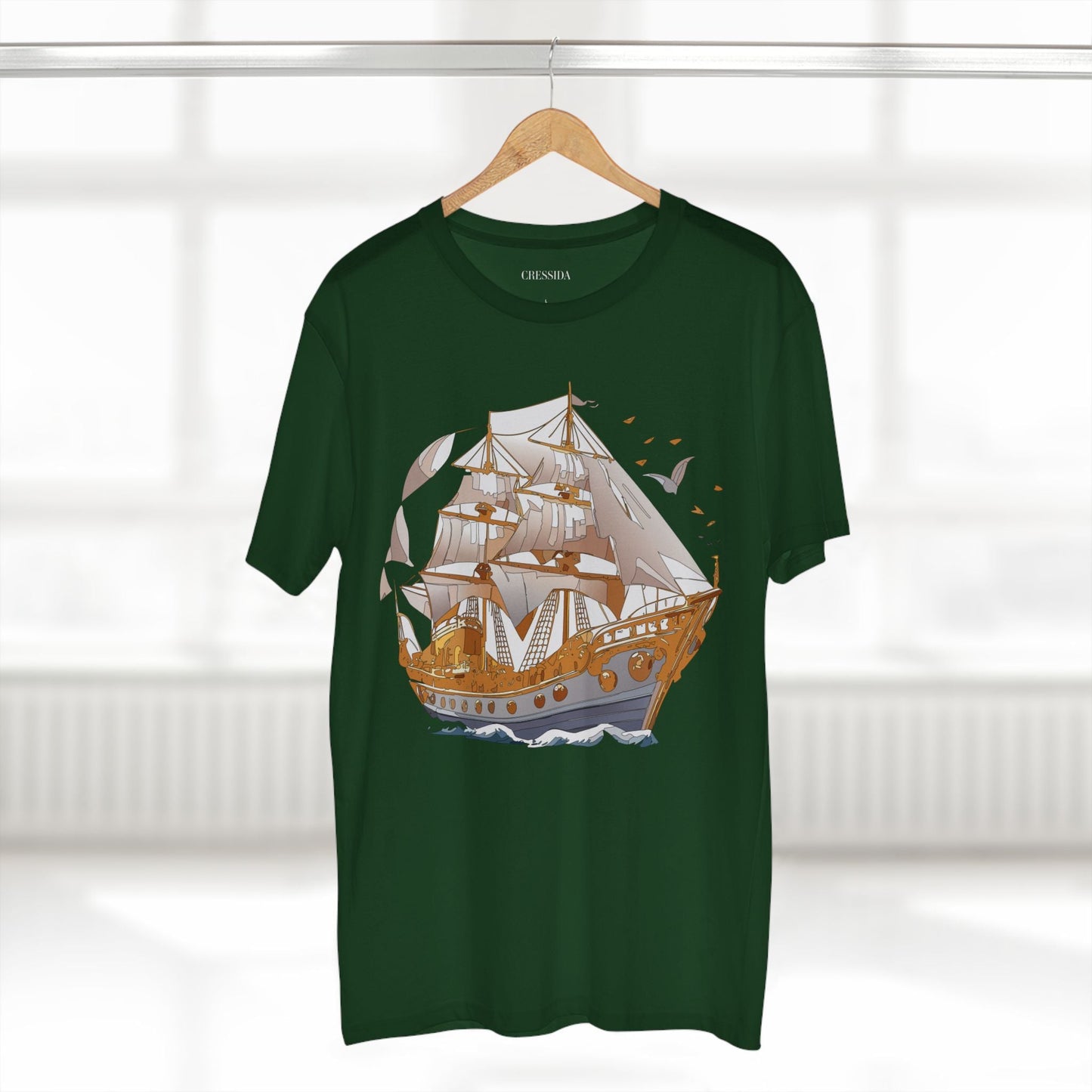 Ship Graphic Unisex 100 Cotton T-Shirt with Gold Frigate Art Design 1
