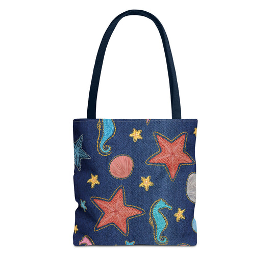 Denim Fabric Imitation Print Unisex Canvas Bag Poly Spun 3 Sizes Tote Bag 182-20