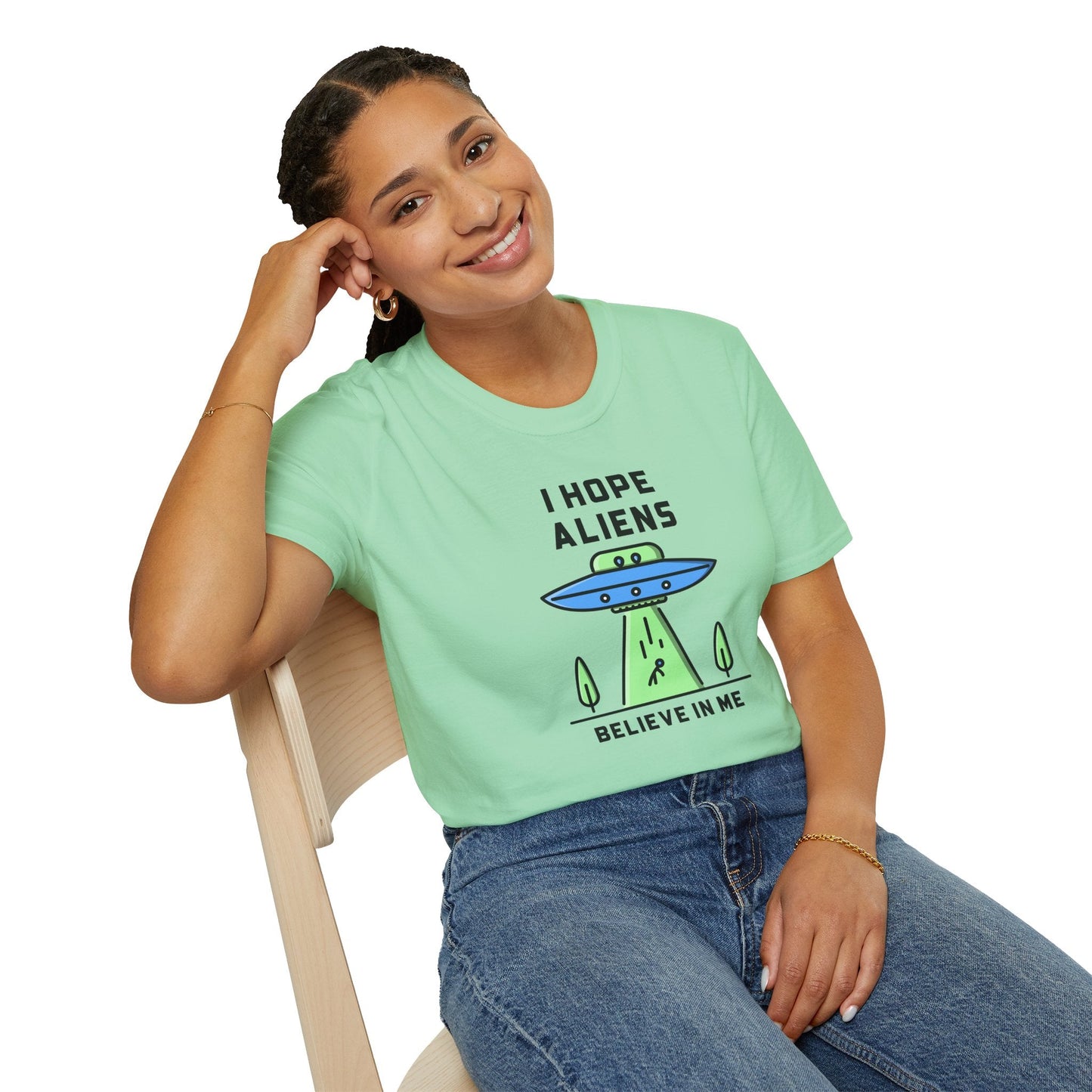 Alien UFO TShirt  I Hope Aliens Believe In Me Cute SciFi Graphic Tee