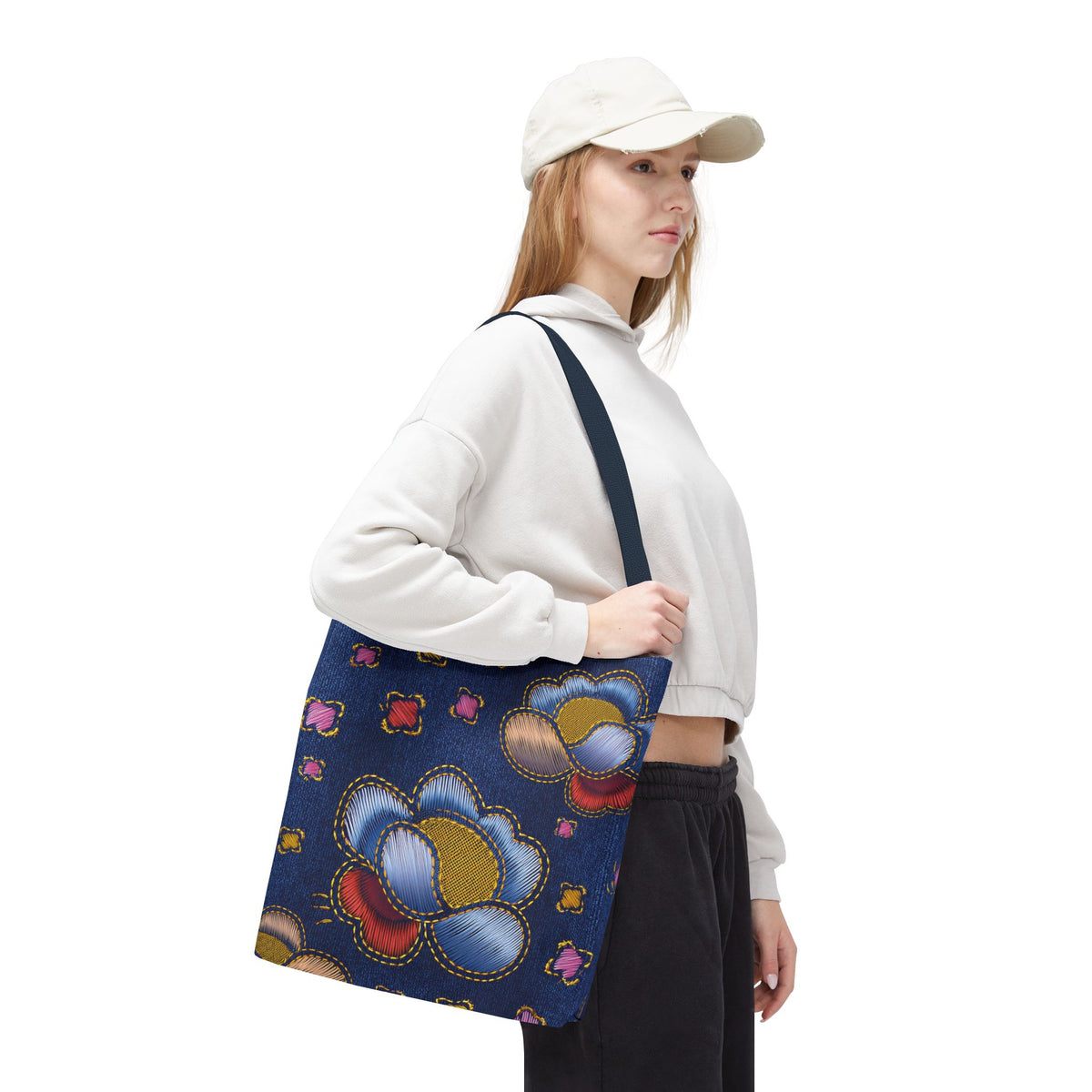 Denim Fabric Imitation Print Unisex Canvas Bag Poly Spun 3 Sizes Tote Bag 159-6