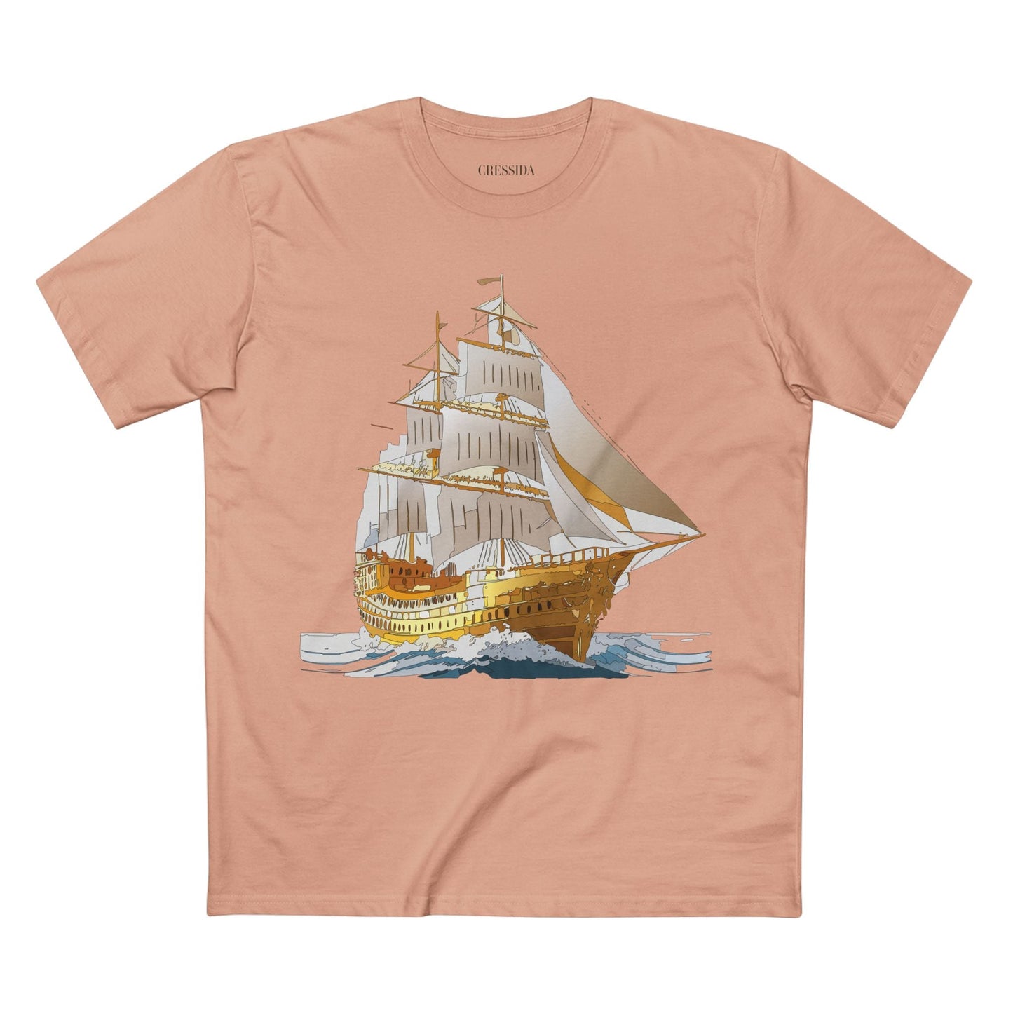 Ship Graphic Unisex 100 Cotton T-Shirt with Gold Frigate Art Design 22