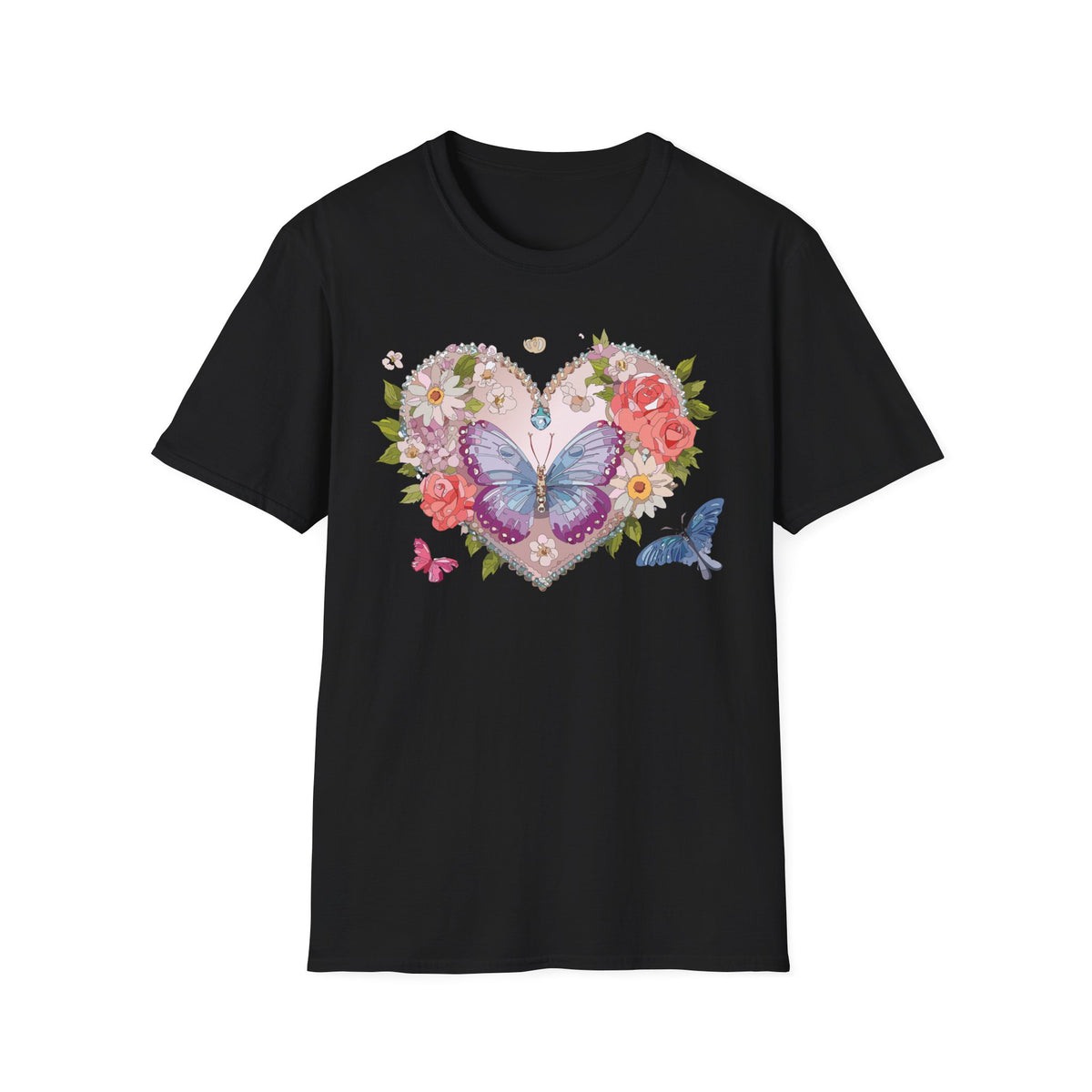 Floral Butterfly Heart Graphic Tee Unisex 100 Cotton Gildan T-Shirt