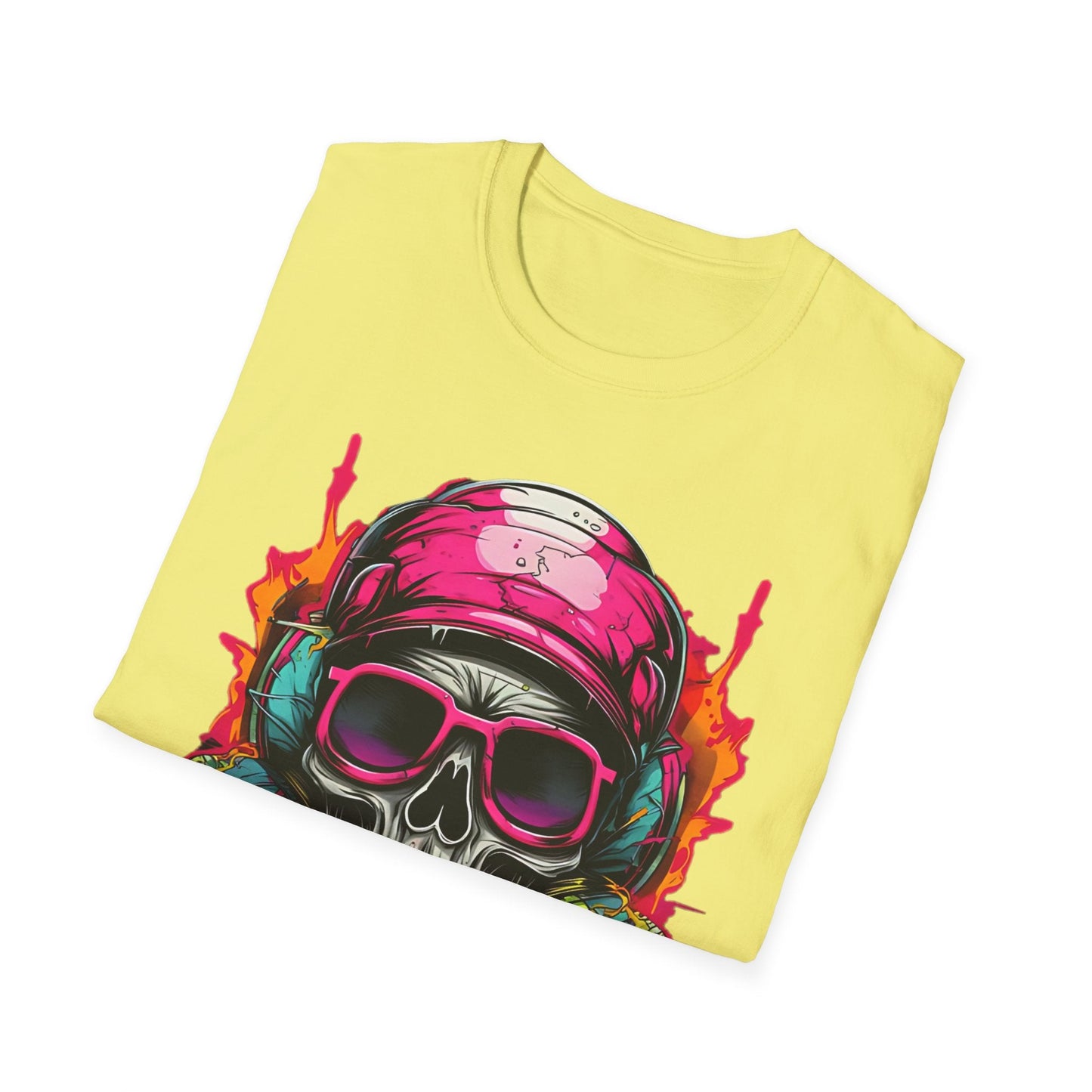 Unisex Skull Tee Shirt With Skeleton Design Gildan Softstyle 64000 Ring Spun Cotton