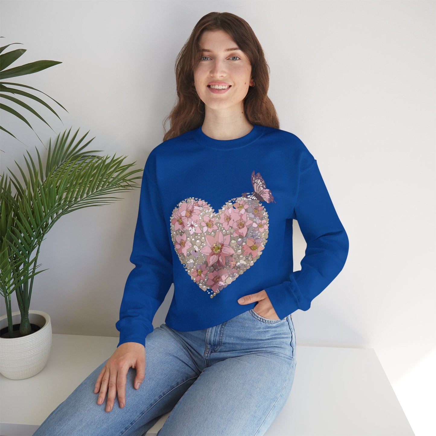 Unisex Floral Heart Sweatshirt Floral Love Valentines Day Gildan 18000 Heavy Blend Crewneck