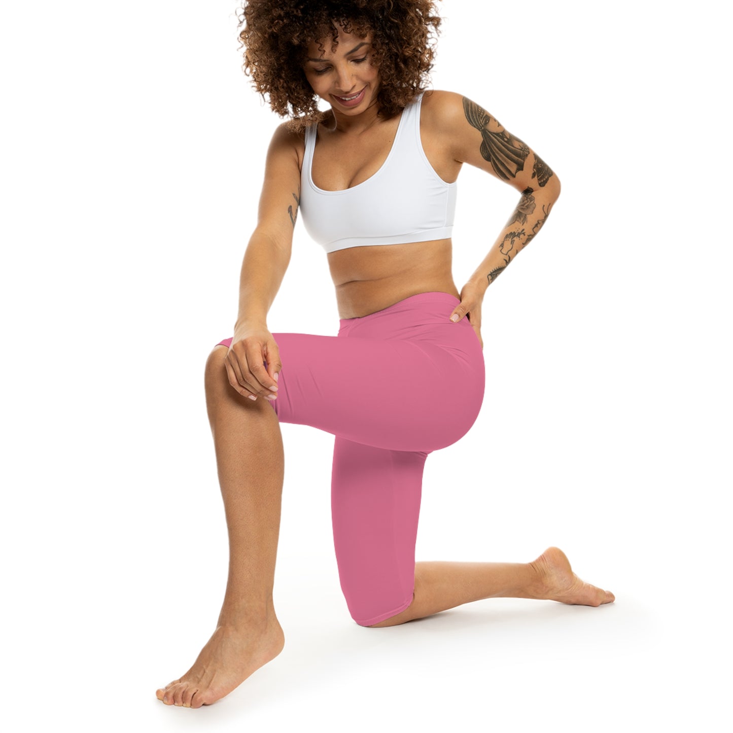 Petal Rouge Rose Color Women's Brushed Suede Poly Span Casual Capri Leggings XS-2XL