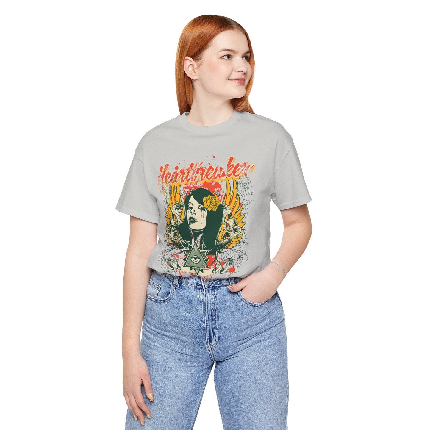 Heartbreaker Illustration Tee Retro Femme Portrait Floral Skull Graphic T-Shirt