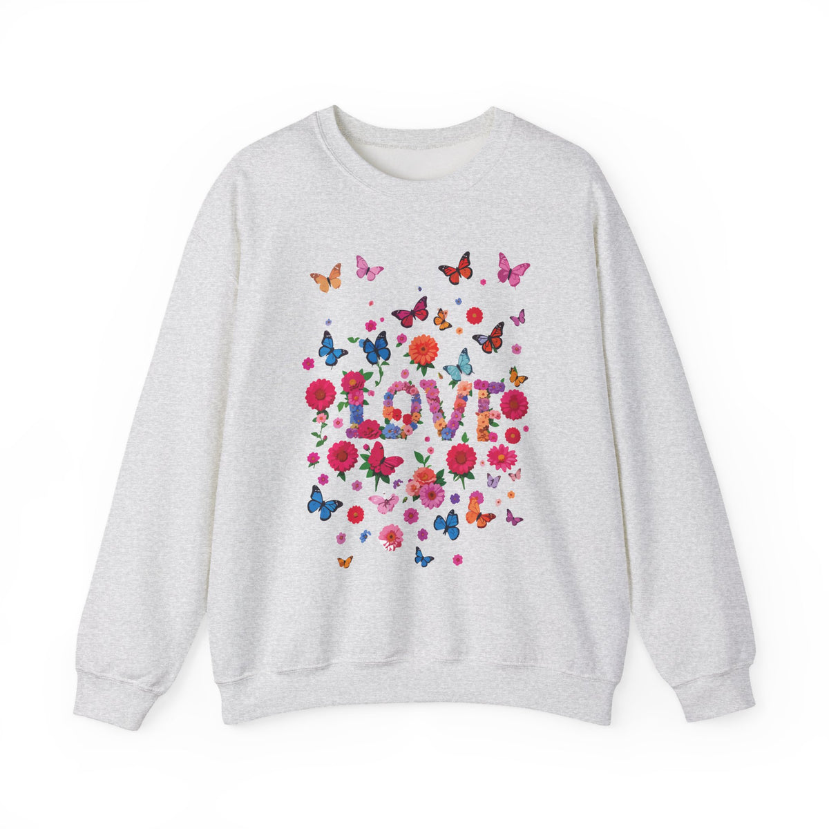 Unisex Floral Love Sweatshirt, Love Floral Sweatshirt, Floral Butterfly Sweatshirt, 50/50 Cotton-Poly Valentine's Day Sweatshirt 07