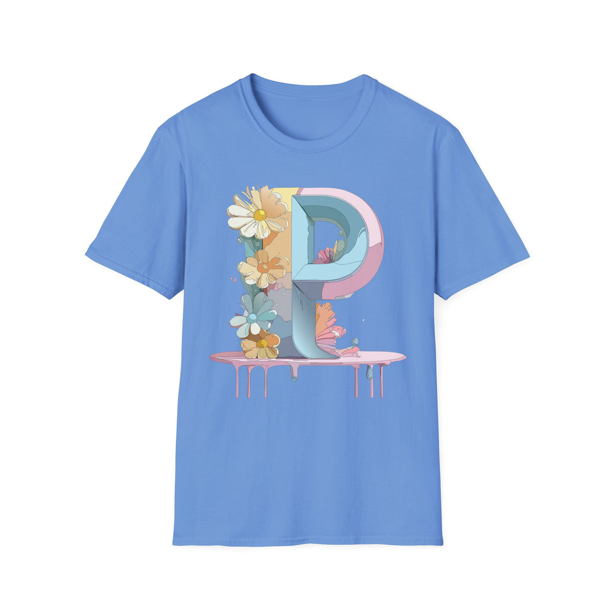 Letter P Floral Monogram T-Shirt | Pastel Daisy Initial Tee