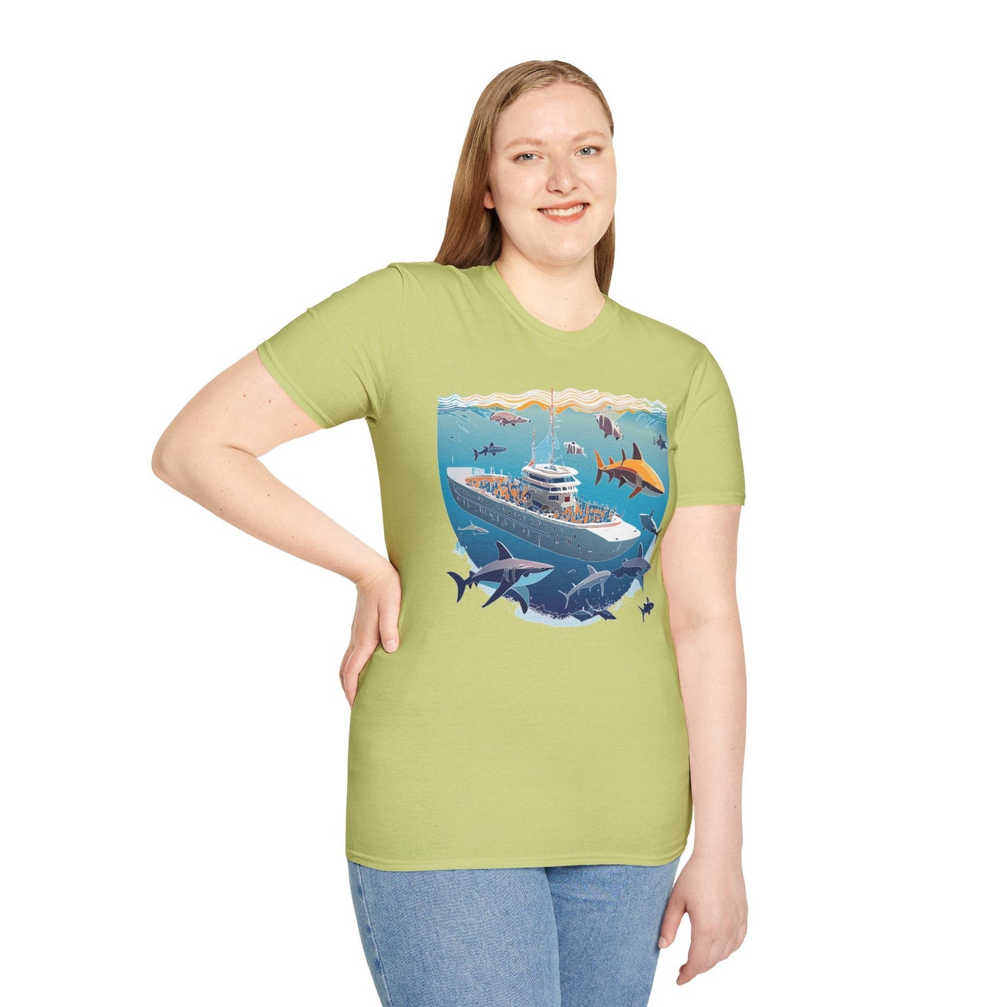 Ocean Tee Shirt Unisex Softstyle Short Sleeve With Ocean Art Design 100 Percent Ring Spun Cotton