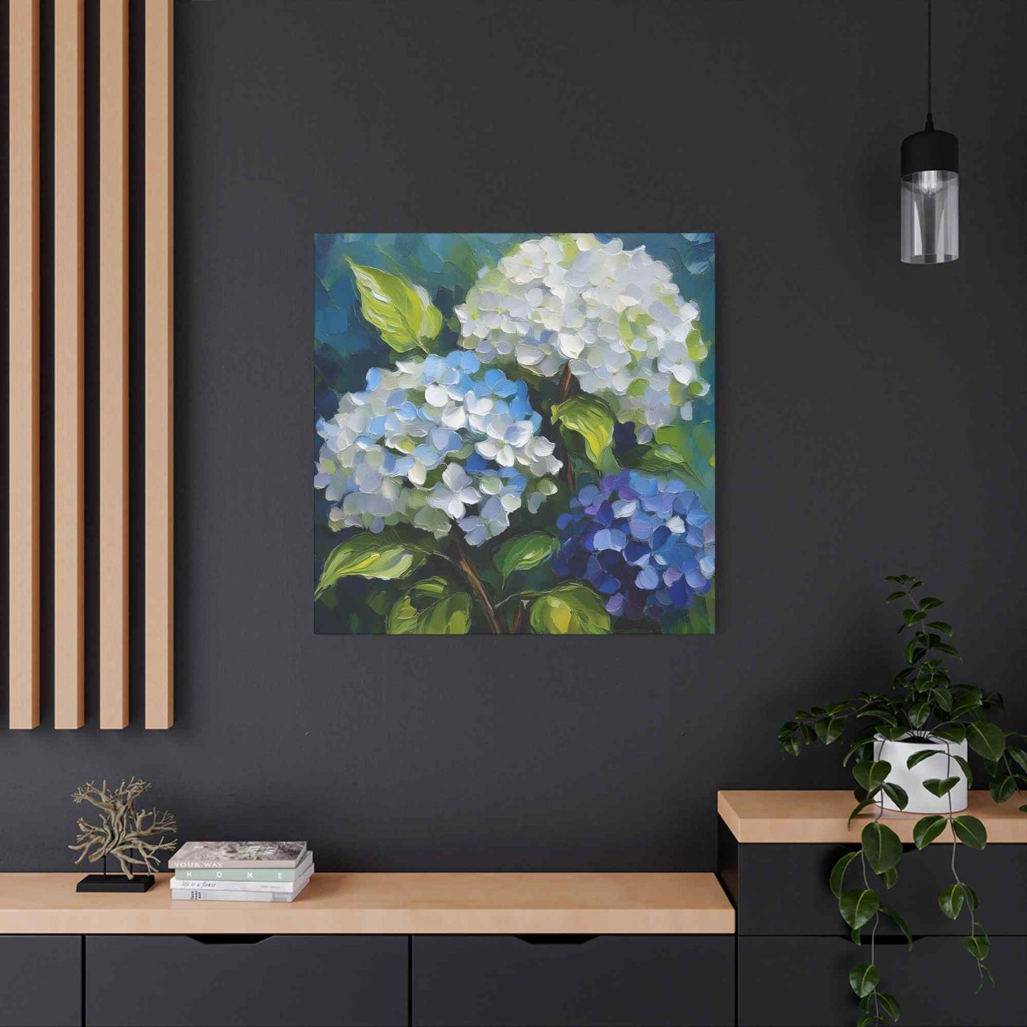 Hydrangeas Print Canvas, Flowers Oil Paint Print 20x20, 24x24, 30x30, 32x32, 36x36, Floral Art Design Print Non-Frame MC-30