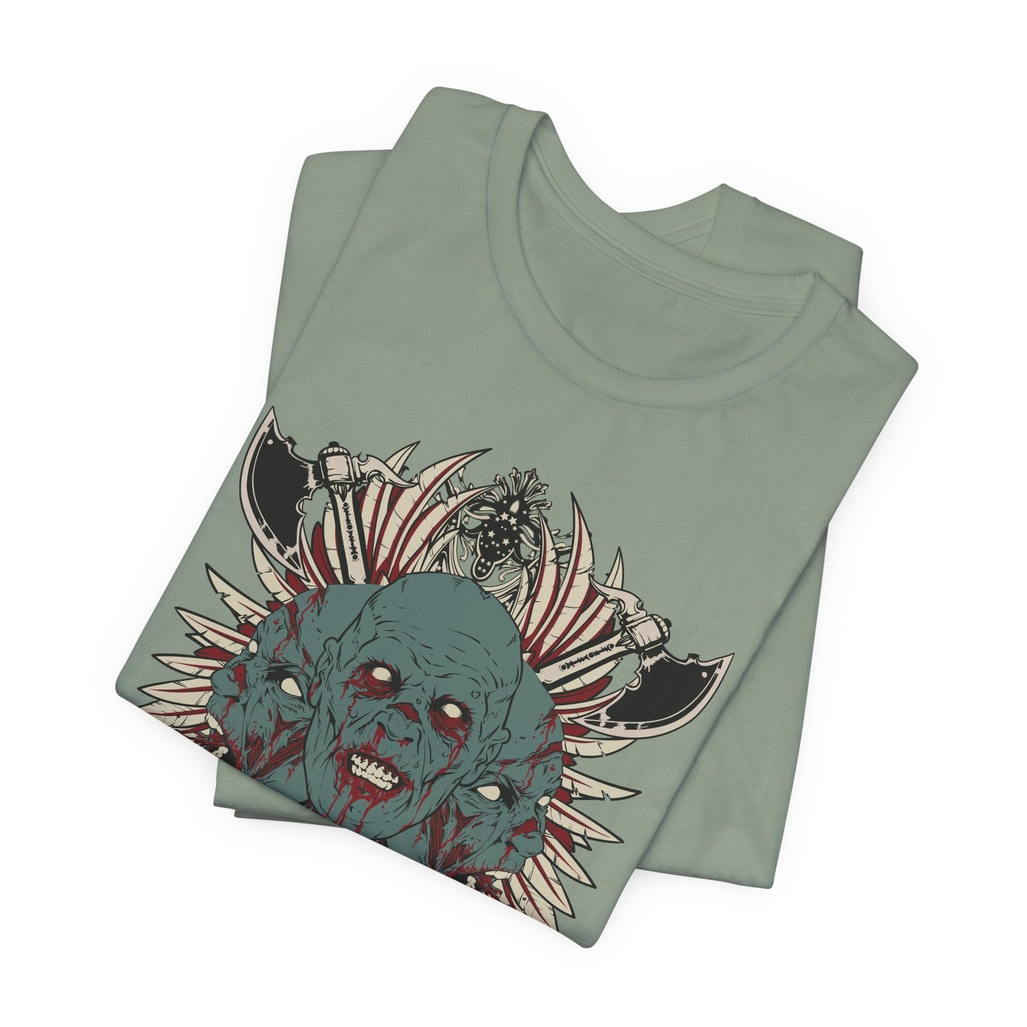 Zombie Skull Mandala T-Shirt Horror Graphic Tee, Gothic Skull Art-54-2