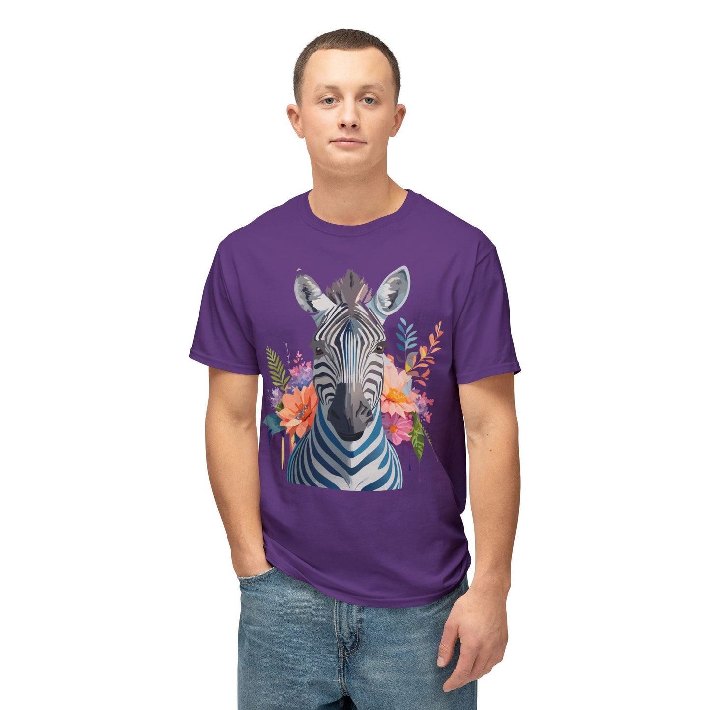 Unisex Zebra Art Print T Shirt HD Cotton Tee Floral Design Made In USA Premium Comfort Breathable