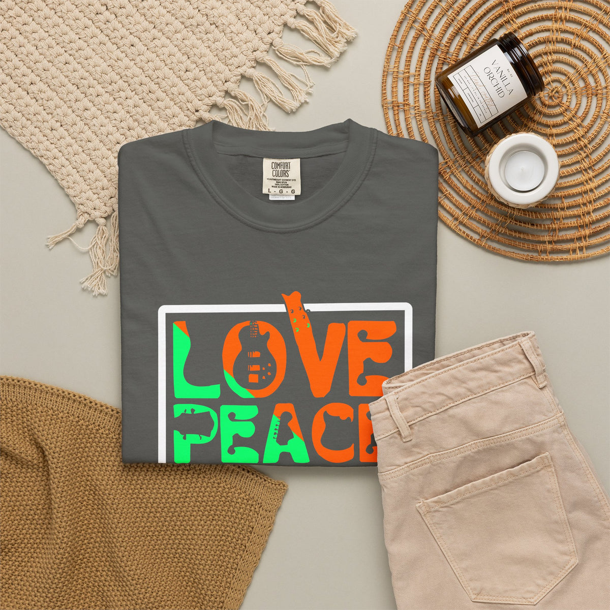 Love Peace Music T-Shirt Retro Psychedelic Typography Unisex Cotton Tee 059