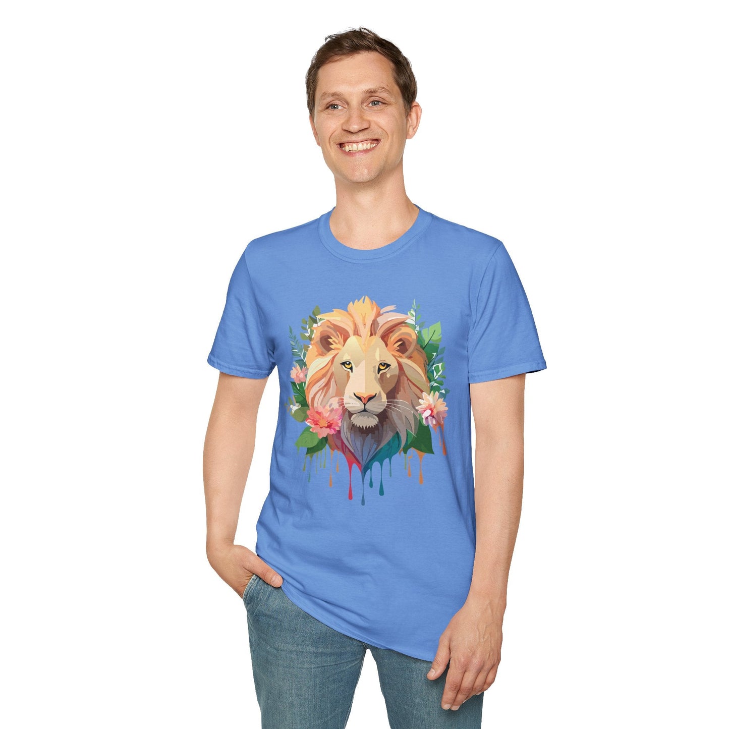 Gildan Unisex Lion Shirt Floral Lion Tee Animal Print Softstyle Tee