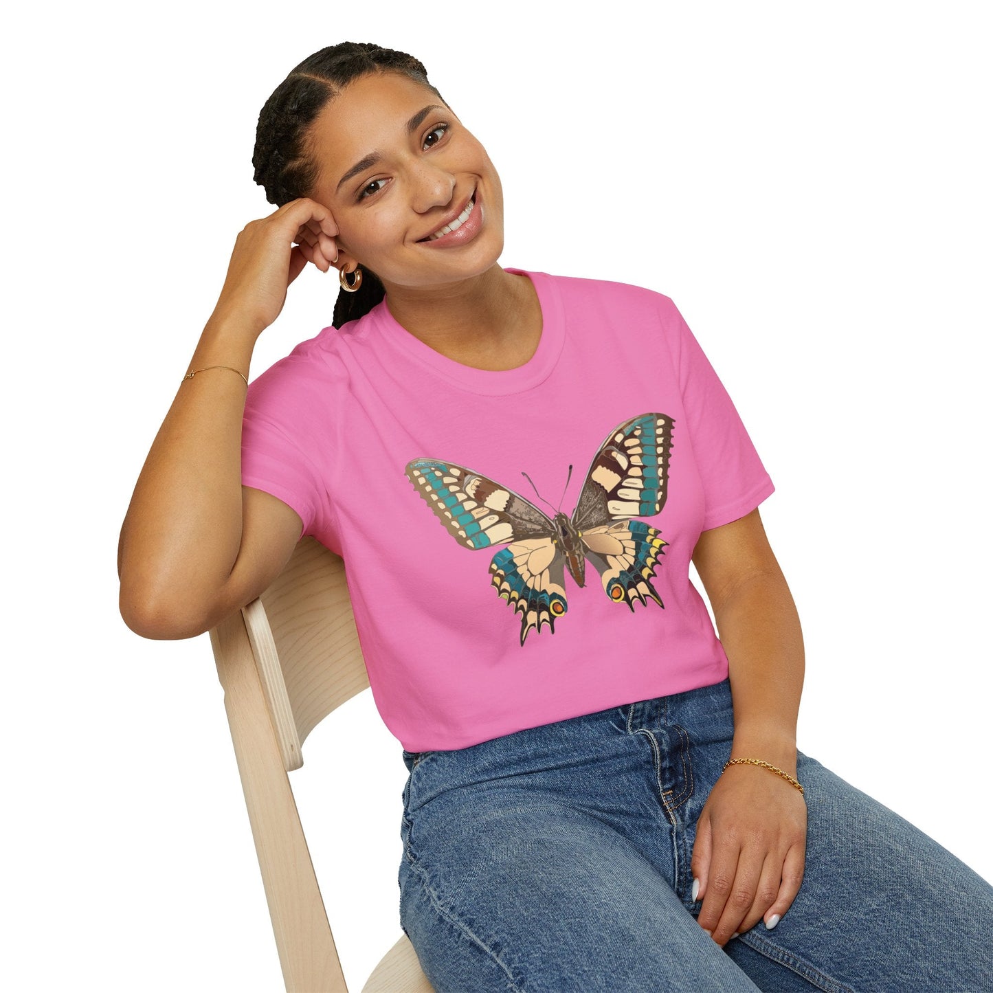 Unisex Butterfly T Shirt Softstyle 64000 Ring Spun Cotton Lightweight Tee Breathable Everyday Comfort