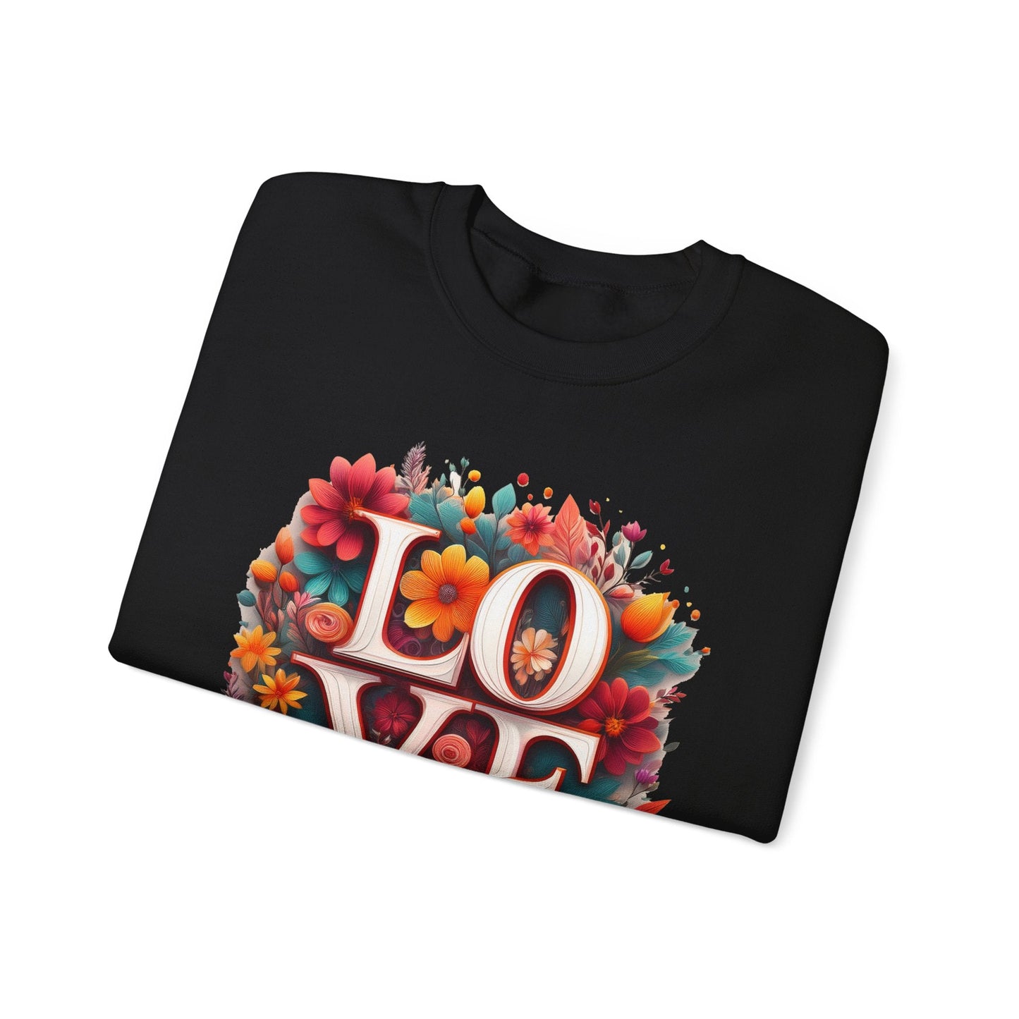 Floral Love Valentines Day Sweatshirt Unisex Heavy Blend Crewneck 50/50 Cotton Polyester Gildan 18000