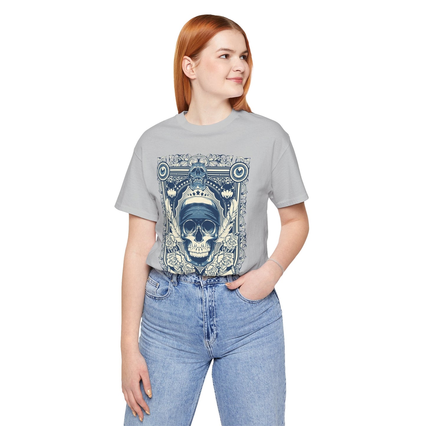 Skull Crown Graphic Tee Vintage Ornate Skull Illustration Rock Band T-Shirt