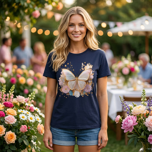 Butterfly Graphic Unisex Cotton Bella+Canvas Tee with Art Design n67