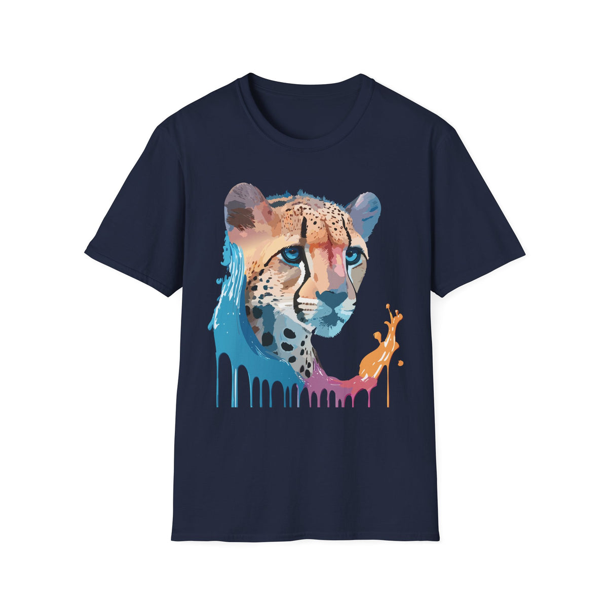 Watercolor Cheetah Portrait T-Shirt | Drip Paint Animal Tee