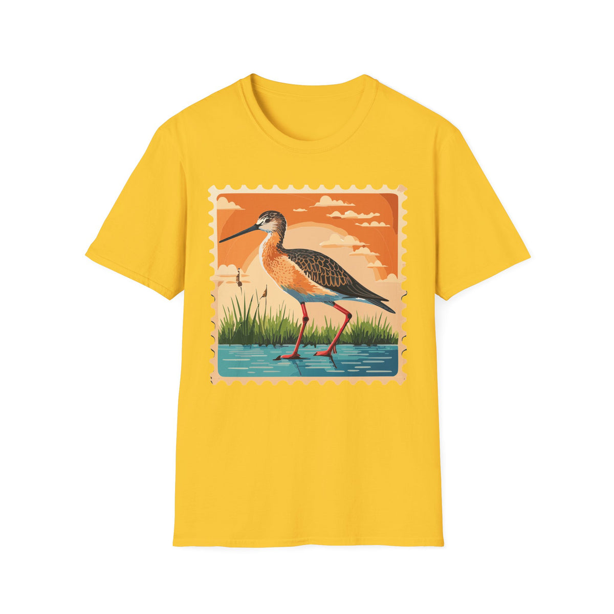 Marsh Bird Illustration T-Shirt | Retro Shorebird Graphic Tee Unisex 100 Cotton Gildan T-Shirt