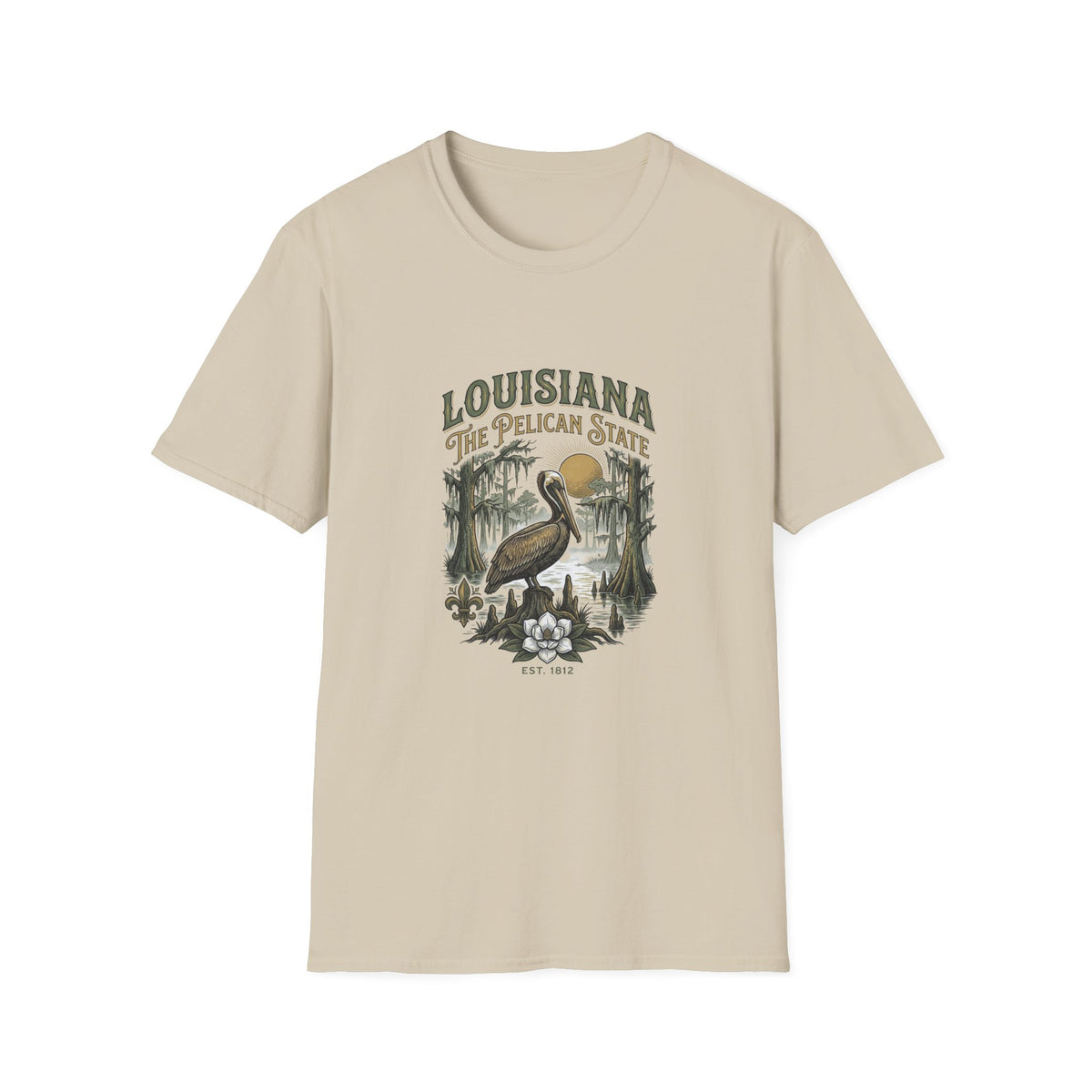 Louisiana Pelican State T-Shirt — Vintage Bayou Wildlife Travel Tourist Graphic Design Unisex 100 Cotton Gildan T-Shirt