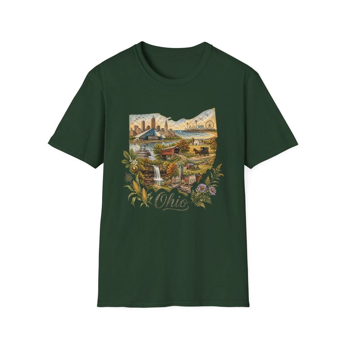 Ohio Vintage Landscape T-Shirt — Retro State Pride Travel Tourist Graphic Design Unisex 100 Cotton Gildan T-Shirt