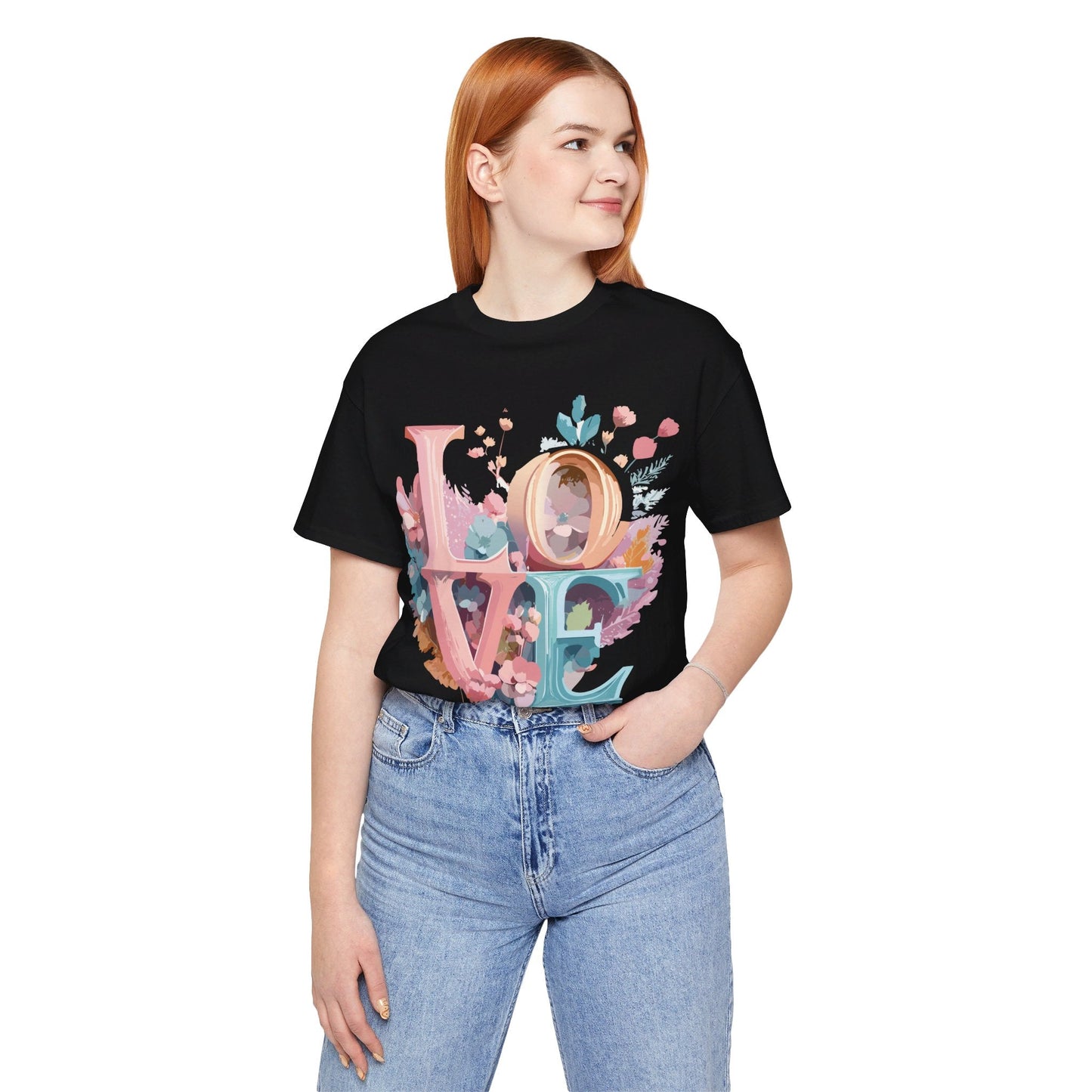 Valentine Day Graphic Unisex 100 Cotton Vintage Artwork with Love and Flower Design Tee 52