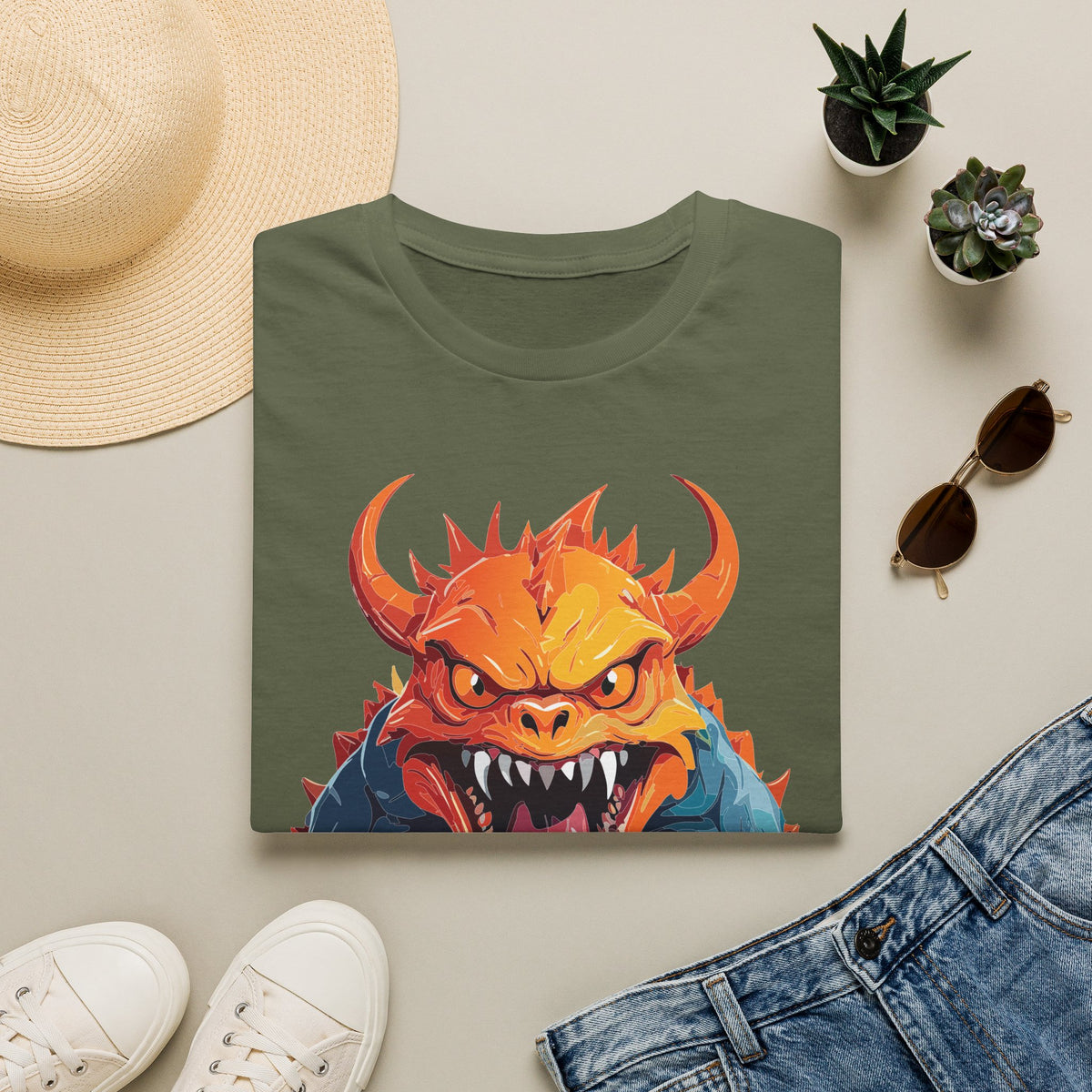 Monster Roar T‑Shirt — Fierce Orange Dragon Cartoon Graphic Tee Unisex 100 Cotton Gildan T-Shirt
