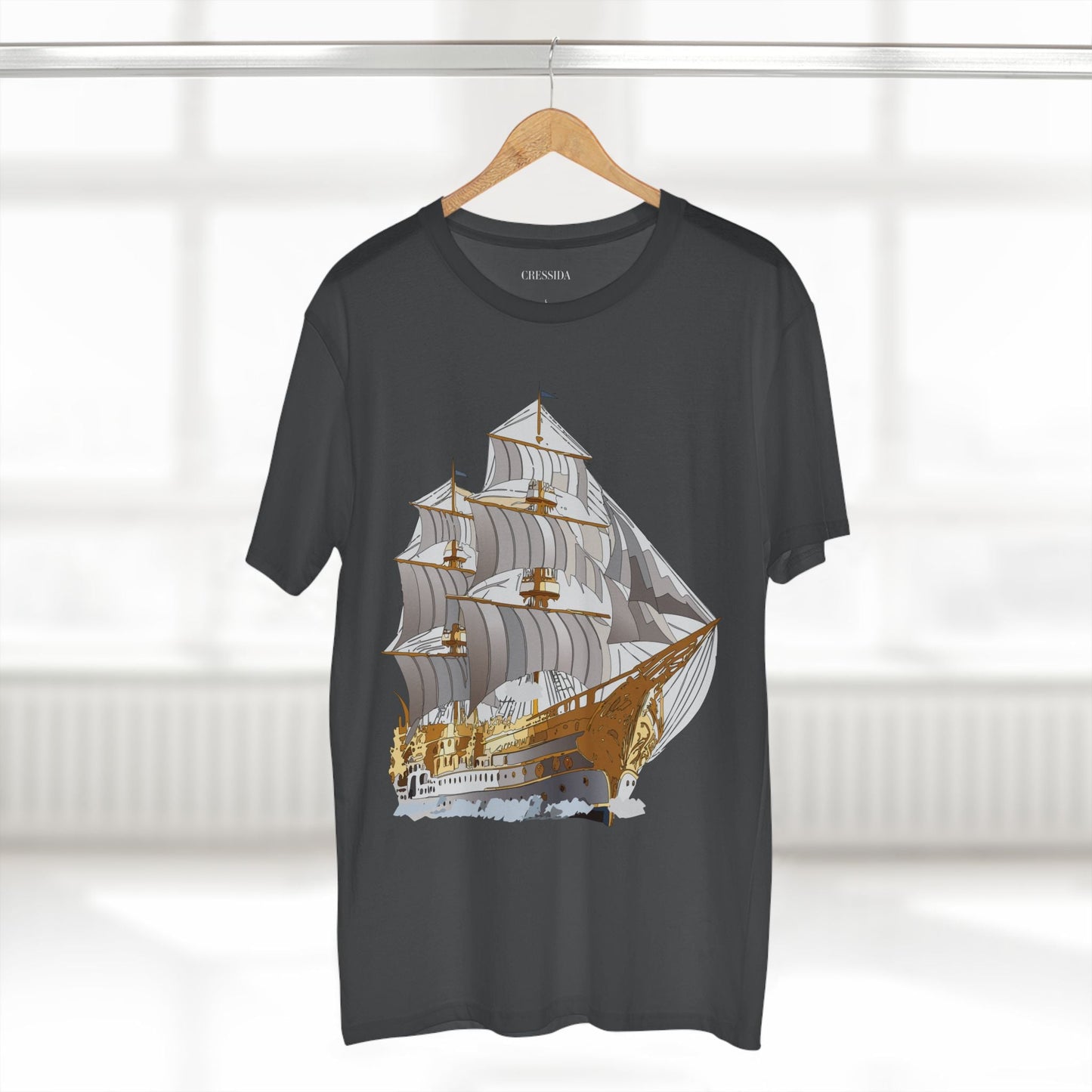 Ship Graphic Unisex 100 Cotton T-Shirt with Gold Frigate Art Design 15