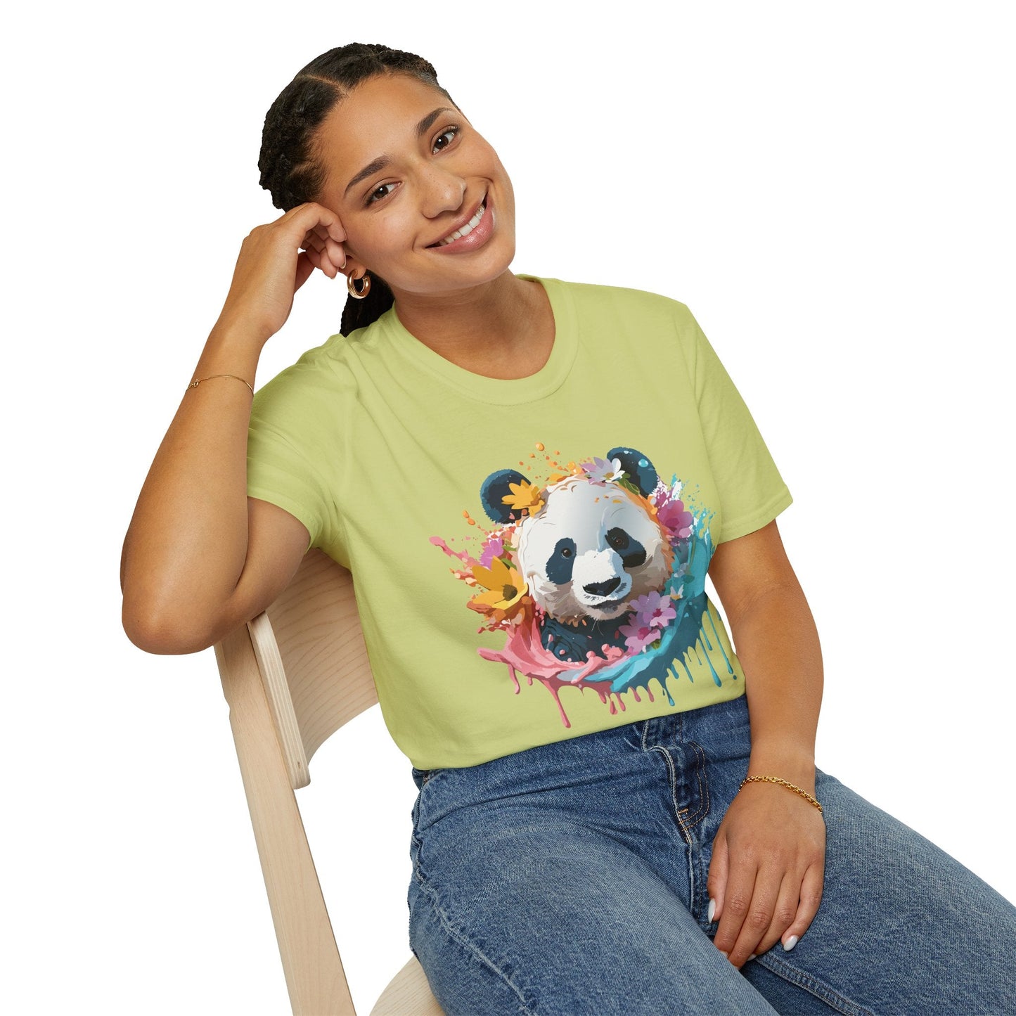 Unisex Panda Shirt Softstyle Tee 100 Percent Ring Spun Cotton Casual Animal Print