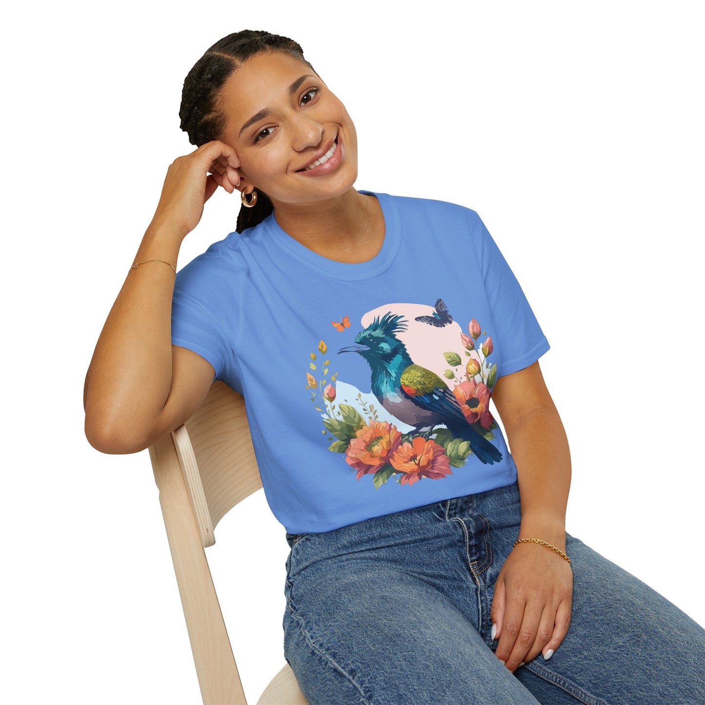 Floral Bird T Shirt Unisex Tee 100 Percent Ring Spun Cotton Softstyle Gildan 64000 Comfort Fit