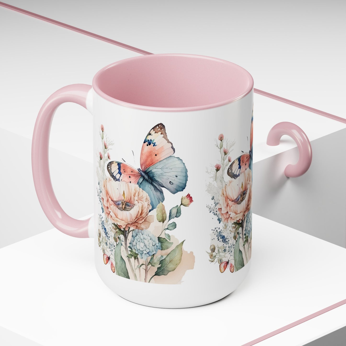 Two-Tone Coffee Mugs with butterfly