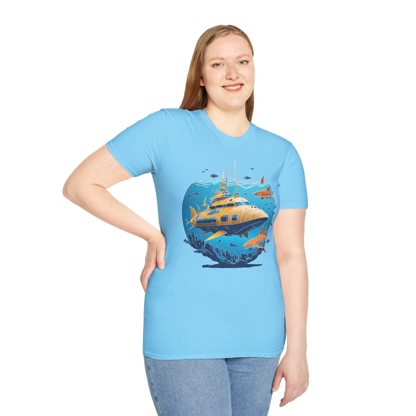 Ocean T Shirt Unisex Gildan Softstyle 64000 100 Percent Cotton Ring Spun U Boat Design Graphic