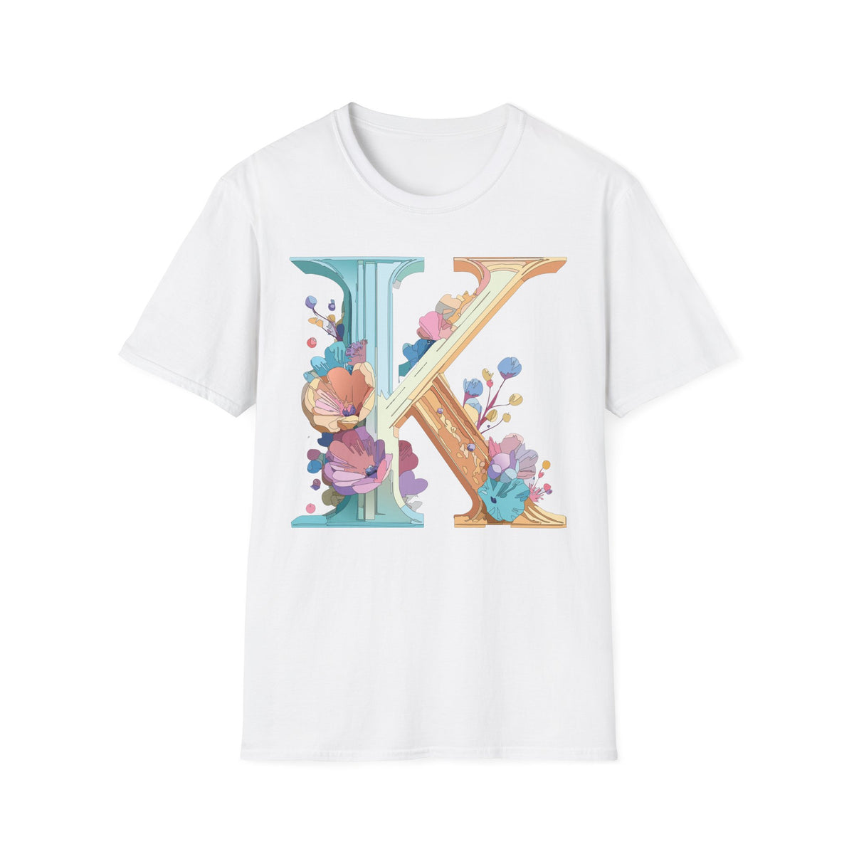 Floral Letter K T-Shirt | Initial Monogram Tee