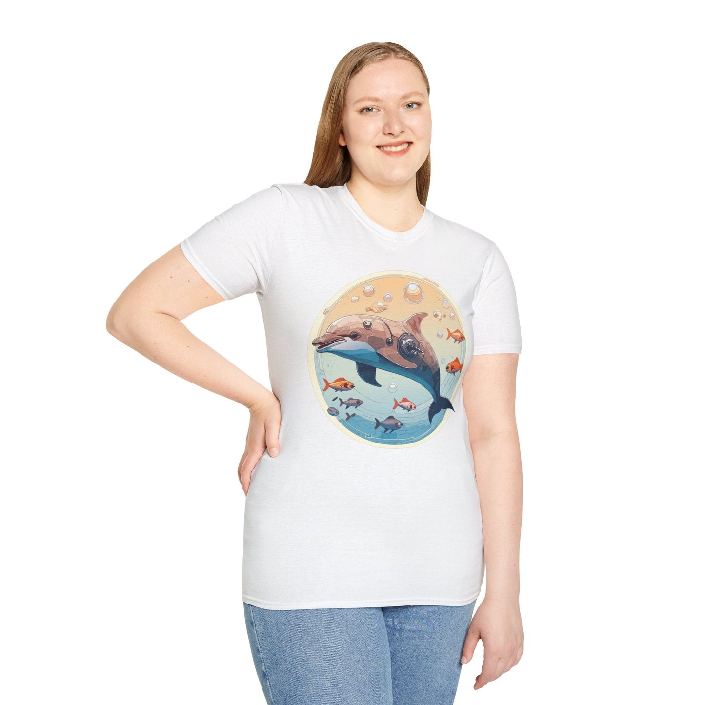 Dolphin Shirt Unisex Softstyle Tee 100 Percent Ring Spun Cotton Breathable Gildan 64000